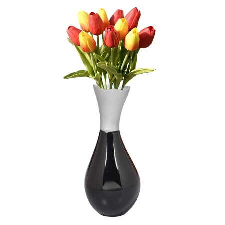 Uniquewise Aluminium-Casted Modern Decorative Flower Table Vase, Two Tone Black and Silver 9.75 Inch QI004134.L